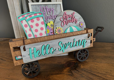 Wagon Shelf Sitter, Spring Shelf Sitter, Spring Decor, April Showers, Rustic Decor, Spring Rustic Decor, Interchangeable Decor, Flower Decor